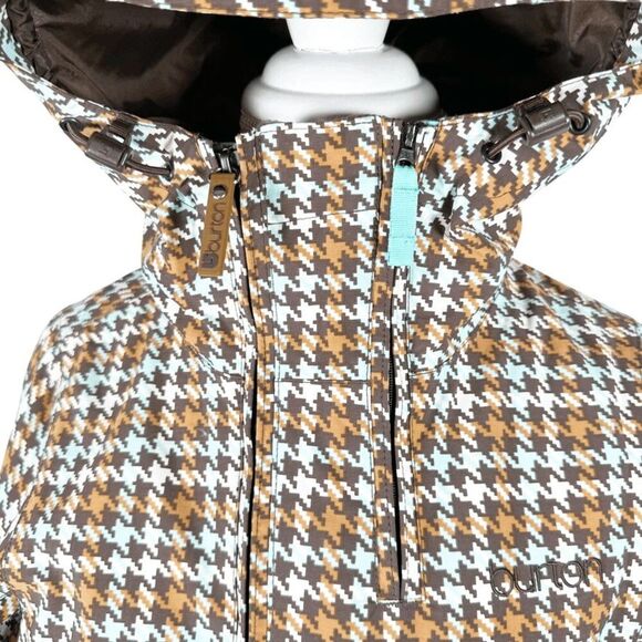 Burton Womens Size XS Brown Ski Snow Jacket Tan Houndstooth Hooded Insulated - Picture 5 of 13